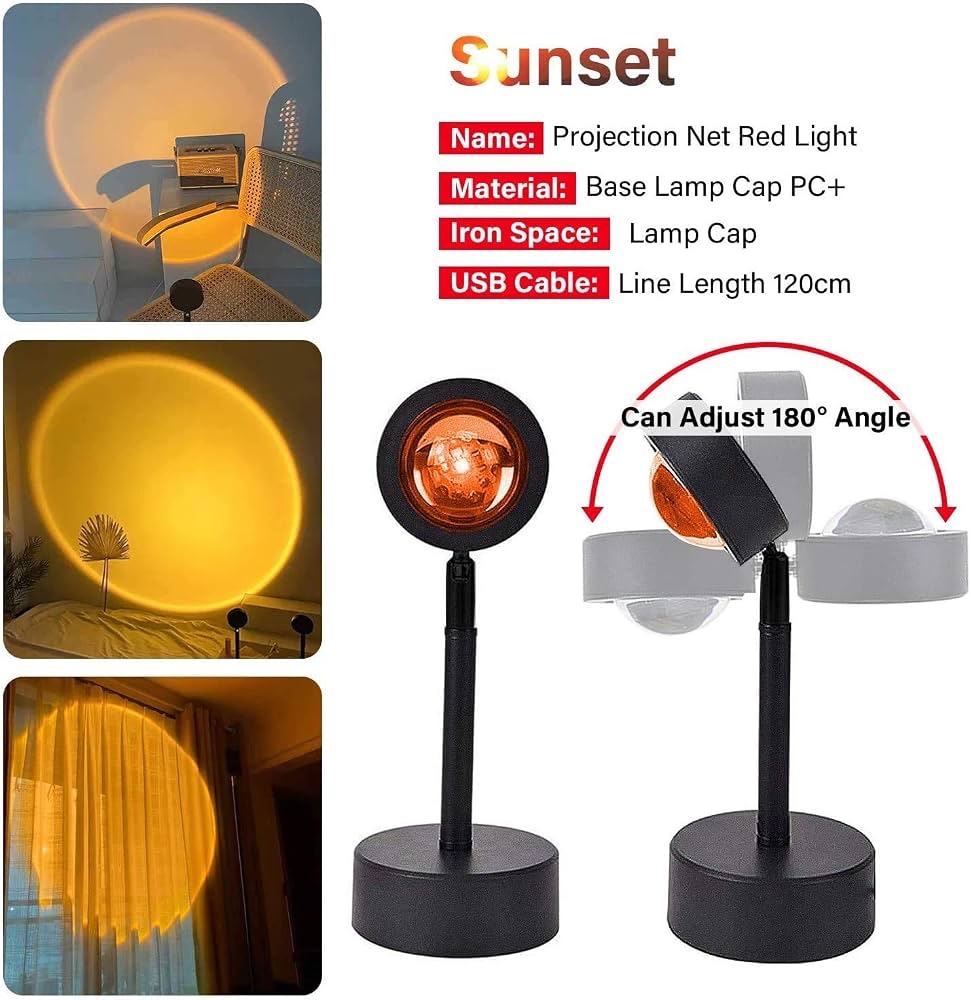 Sunset Projection Lamp Led Light, Romantic Visual Mood Lighting Lamp, 90 Degree Rotation Network Red Light, Modern Floor Stand Night Light for Living Room Bedroom Decor - Image 3
